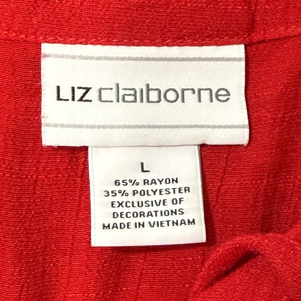 Liz Claiborne Size Large Red Short Sleeve Tie Front Blouse - Picture 11 of 12